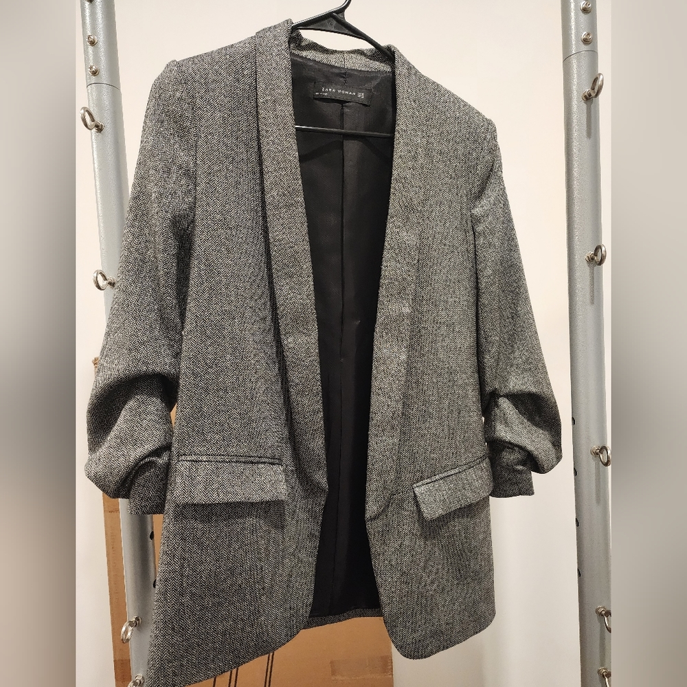 Zara matching blazer in gray tweed